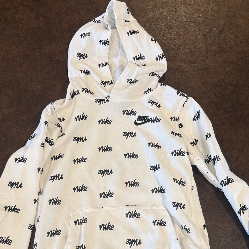 Nike Kids Black and White Logo Hoodie. Size YL